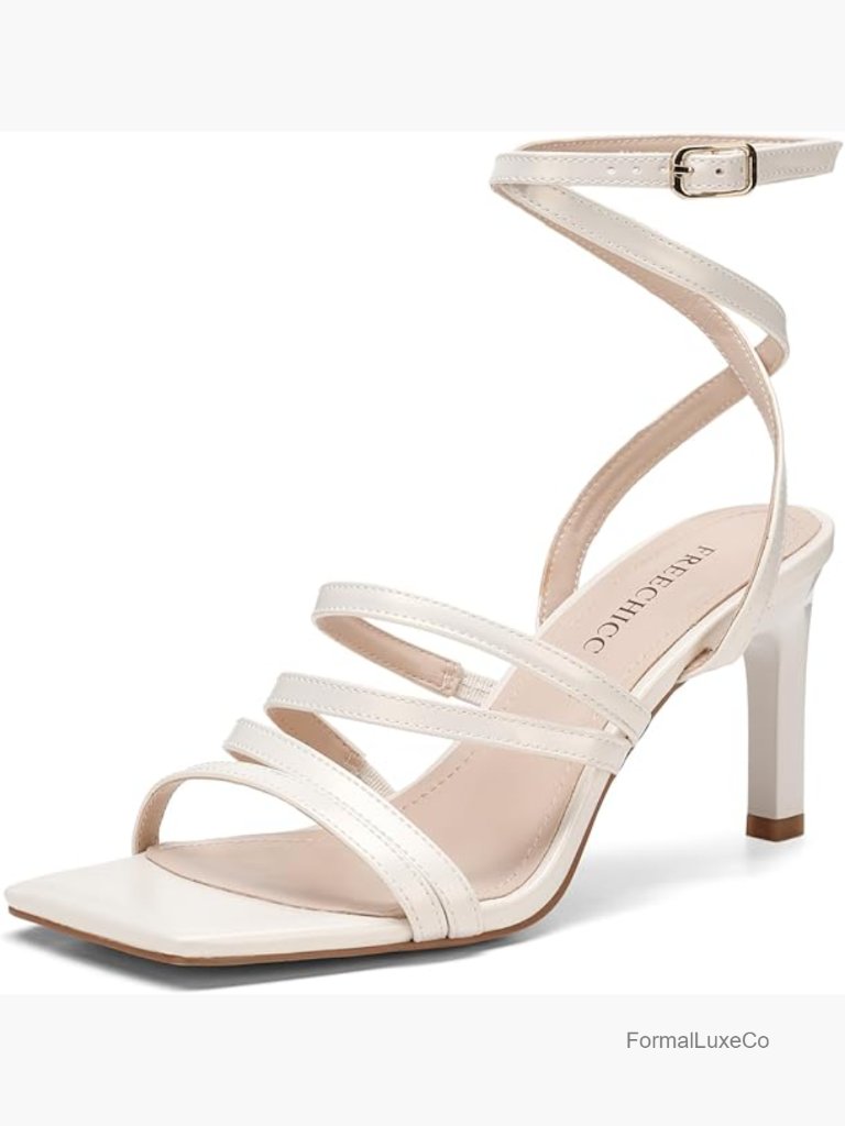 Square Open Toe Lace Up Chunky Heeled Sandals Comfortable Wedding Dress Shoes